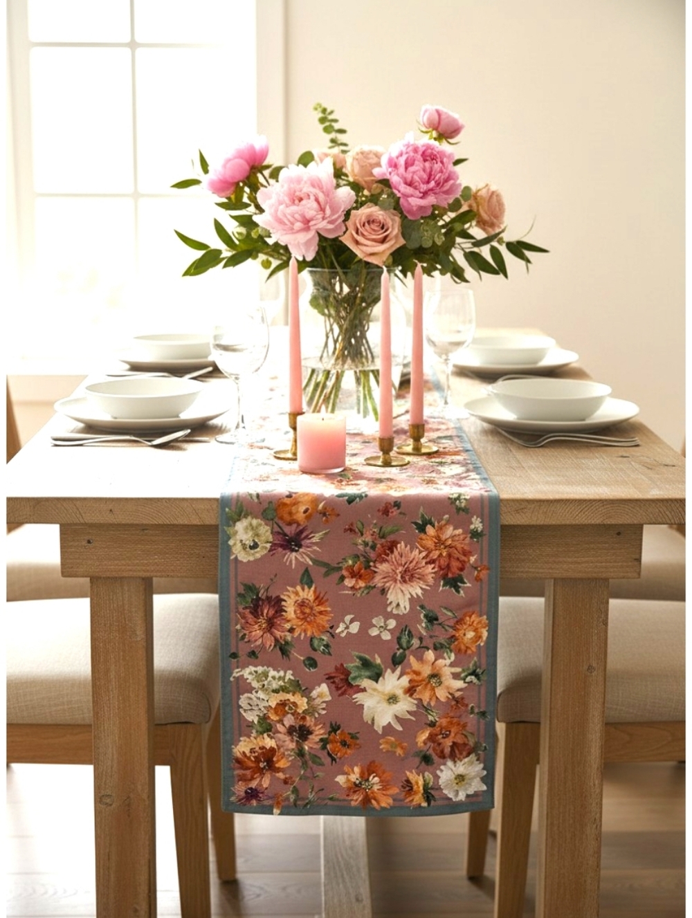 Sur La Table Pink Floral Table Runner 16x108 Mauve Cottagecore EUC - Picture 7 of 7